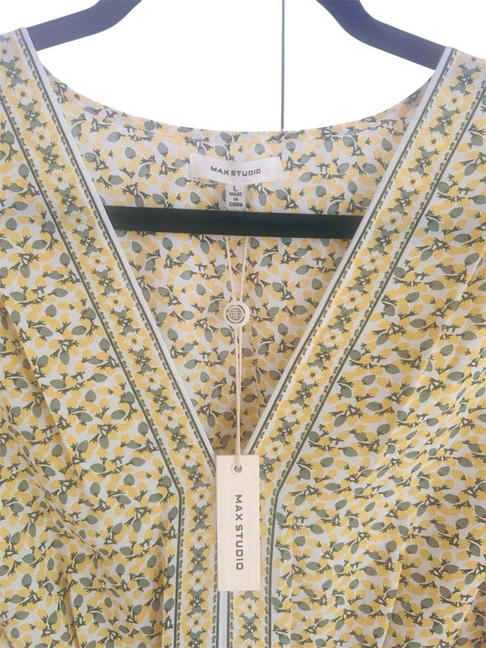 Max Studio Yellow Floral V-Neck Tie-Front Blouse - Picture 3 of 8